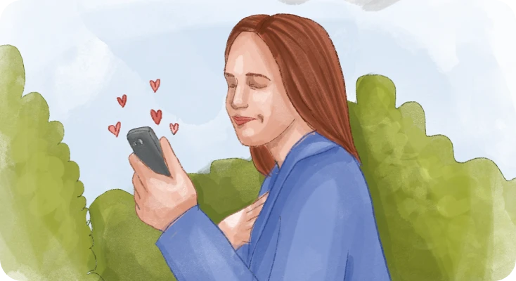 Altruistic narcissist looks at their phone and enjoys the recognition