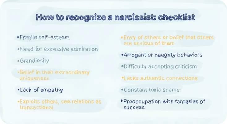 how to recognize a narcissist checklist: 12 traits