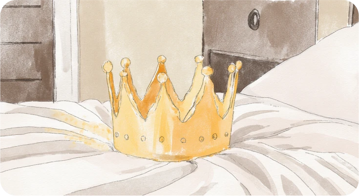 The golden crown of the covert narcissist lies on the bed