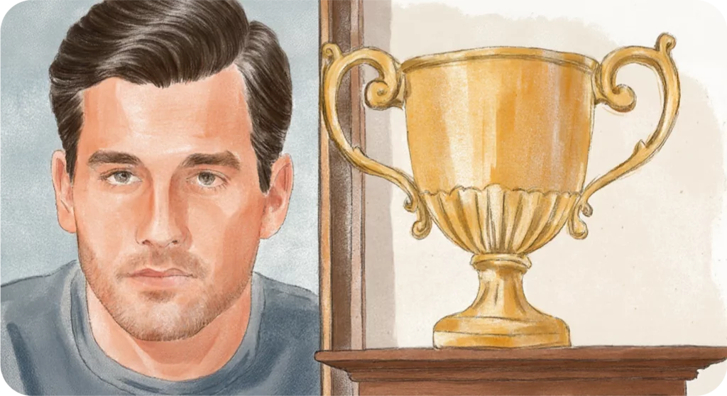 Narcissistic husband and a gold trophy on the shelf
