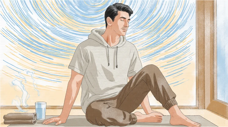 Relaxed man sitting and thinking "How to Get Out of Your Head"