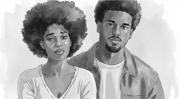 A sad young couple thinks about what jealousy is