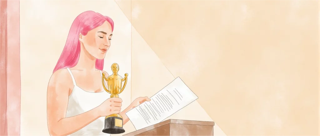 The girl receives an award being the black sheep in family